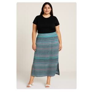 Lane Bryant Striped Zig-Zag Print Stretch Knit Maxi Skirt 18/20 Boho Side Slits